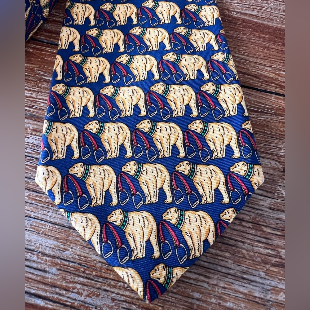 Vintage Brooks Brothers Makers Polar Bear Circus Tie Navy Gold Silk Made in USA